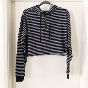 wild fable | blue striped cropped hoodie sweater